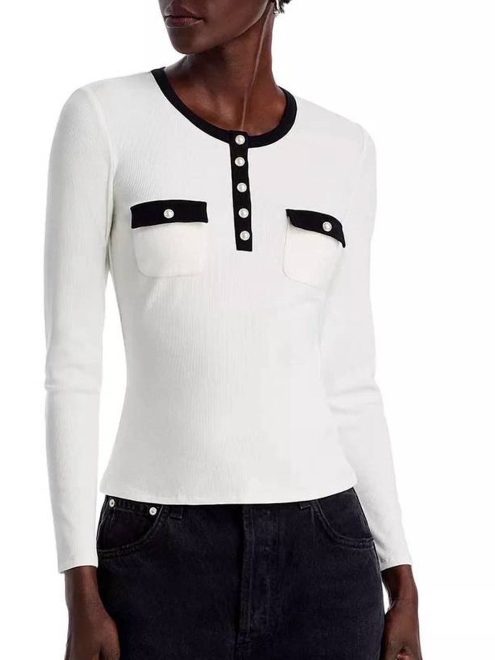 New with tags Generation Love Black Ribbed Crewneck Top with Gold Buttons. Small - Picture 3 of 3